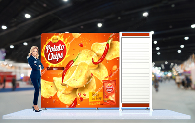 trade show with slat wall panels in convention hall