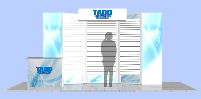 Trade Show booth with slat wall and portable table