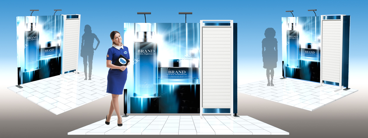 slat wall with large fabric graphic for trade shows