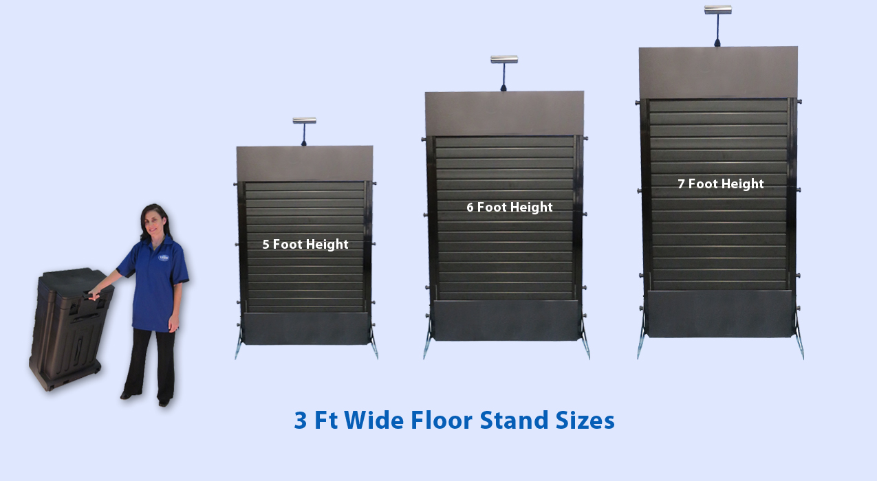 slat wall floor stand in all sizes