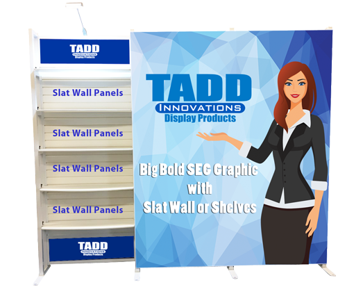Trade show display with seg graphic and slat wall