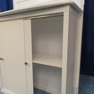 portable table with shelves inside